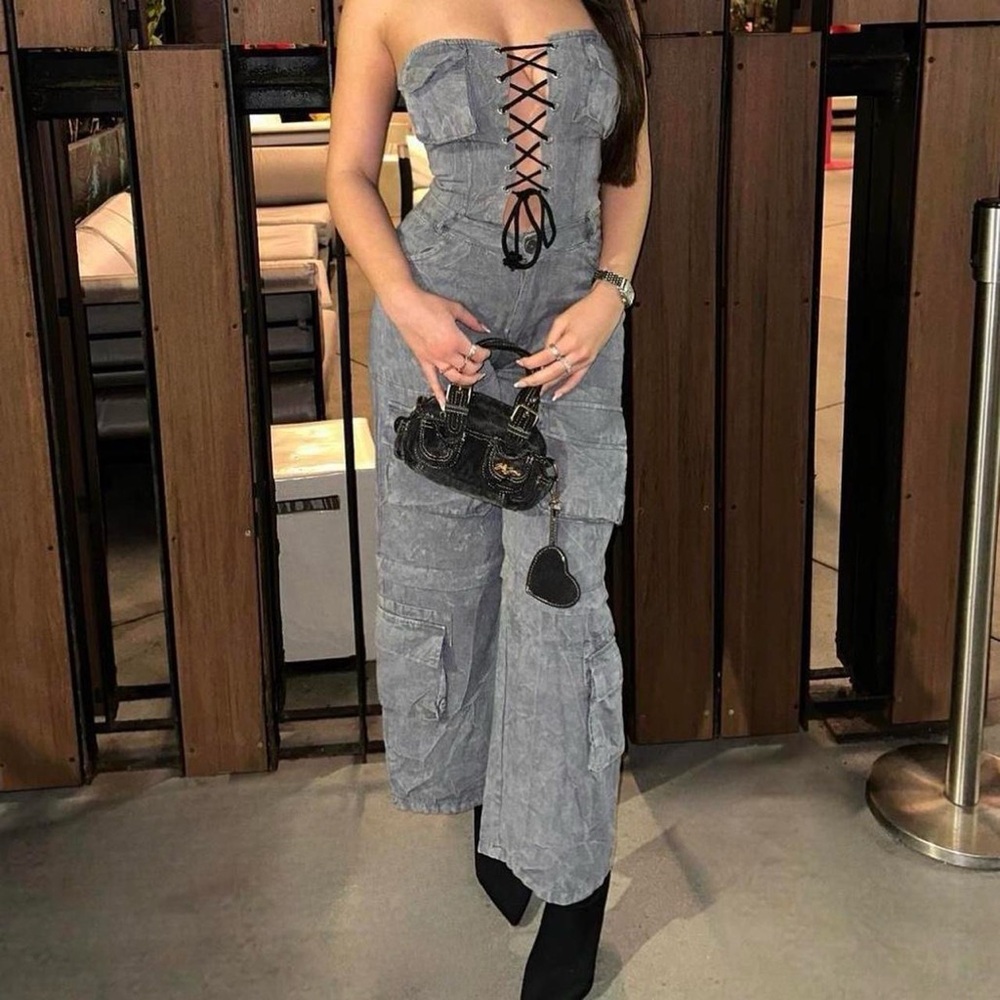 Gray Strapless Jumpsuit